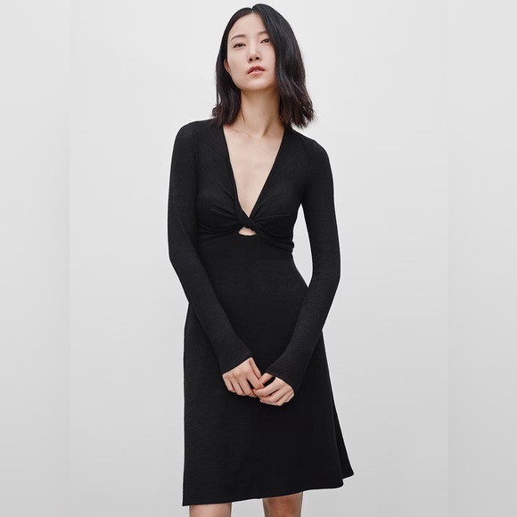 Aritzia Wilfred Free Paige Twist Front Longsleeve Dress in Cardamon NWT - Picture 2 of 15